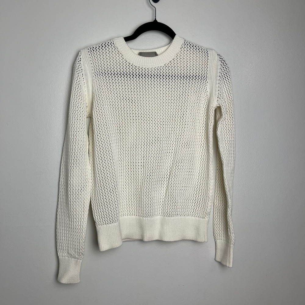 Everlane Knit Sweater‎ White Crew Neck Long Sleeve Mesh Cotton Women's Small